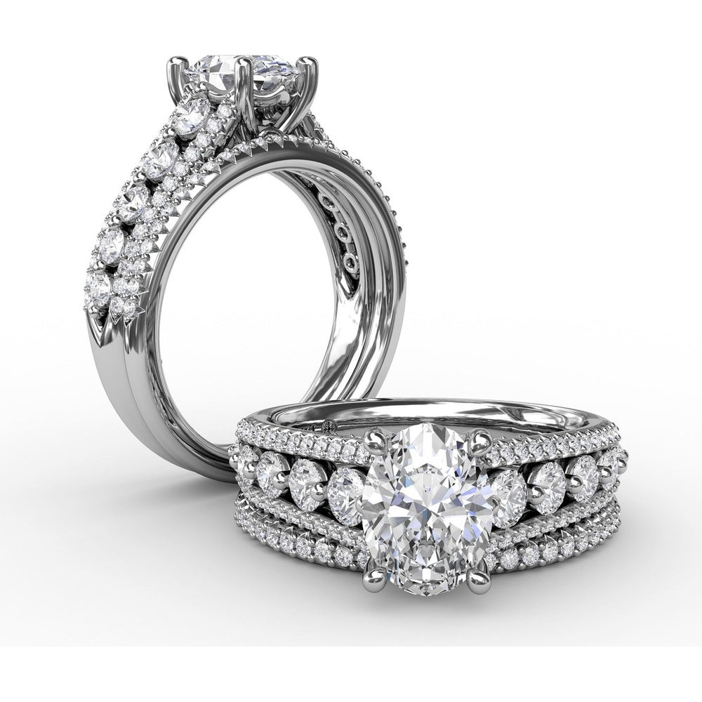 Triple-Row Split Shank Engagement Ring Setting with Bead-Set Round Diamonds by Fana - 0.84 Carat Total Diamond Weight