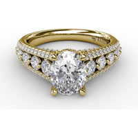 Triple-Row Split Shank Engagement Ring Setting with Bead-Set Round Diamonds by Fana - 0.84 Carat Total Diamond Weight