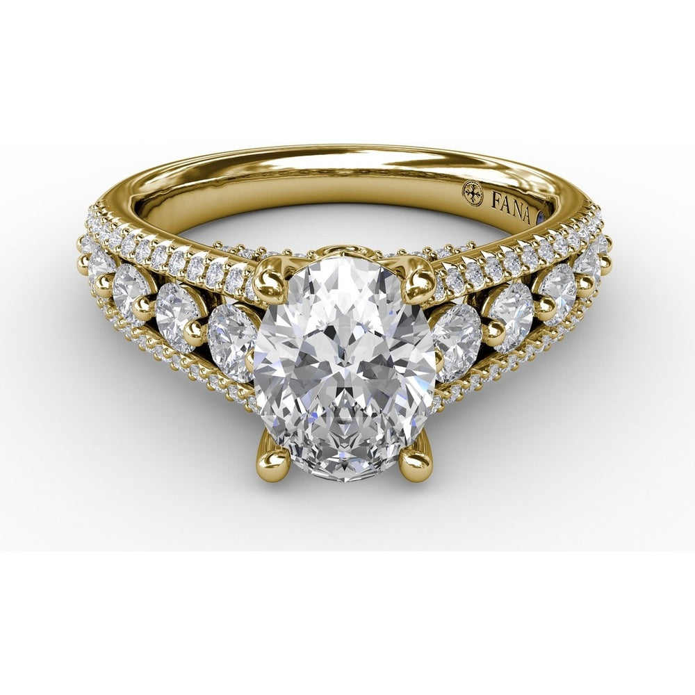 Triple-Row Split Shank Engagement Ring Setting with Bead-Set Round Diamonds by Fana - 0.84 Carat Total Diamond Weight