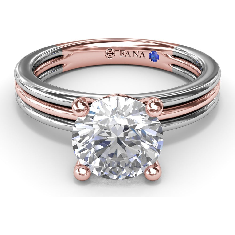 Triple-Row Split Shank Engagement Ring Setting with Round Diamond Accent and Hidden Sapphire by Fana - 0.02 Carat Total Diamond Weight