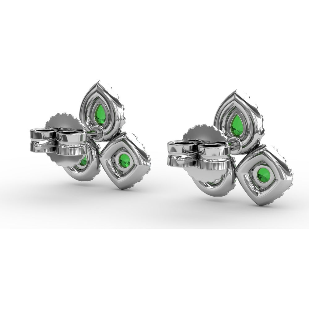 Triple Stone Emerald and Diamond Halo Stud Earrings by Fana - 1.39 Carat Total Gemstone Weight
