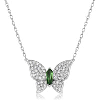 Tsavorite and Diamond Pavé Butterfly Necklace in 18K White Gold by Charles Krypell