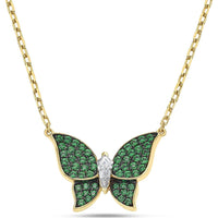 Tsavorite and Diamond Pavé Butterfly Necklace in 18K Yellow Gold by Charles Krypell