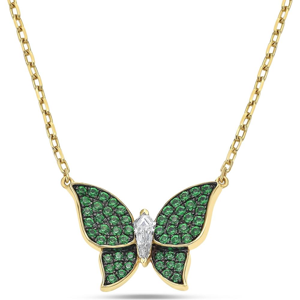 Tsavorite and Diamond Pavé Butterfly Necklace in 18K Yellow Gold by Charles Krypell