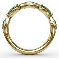 Twist Band with Marquise Emeralds and Pavé Diamonds by Fana - 0.77 Carat Total Gemstone Weight