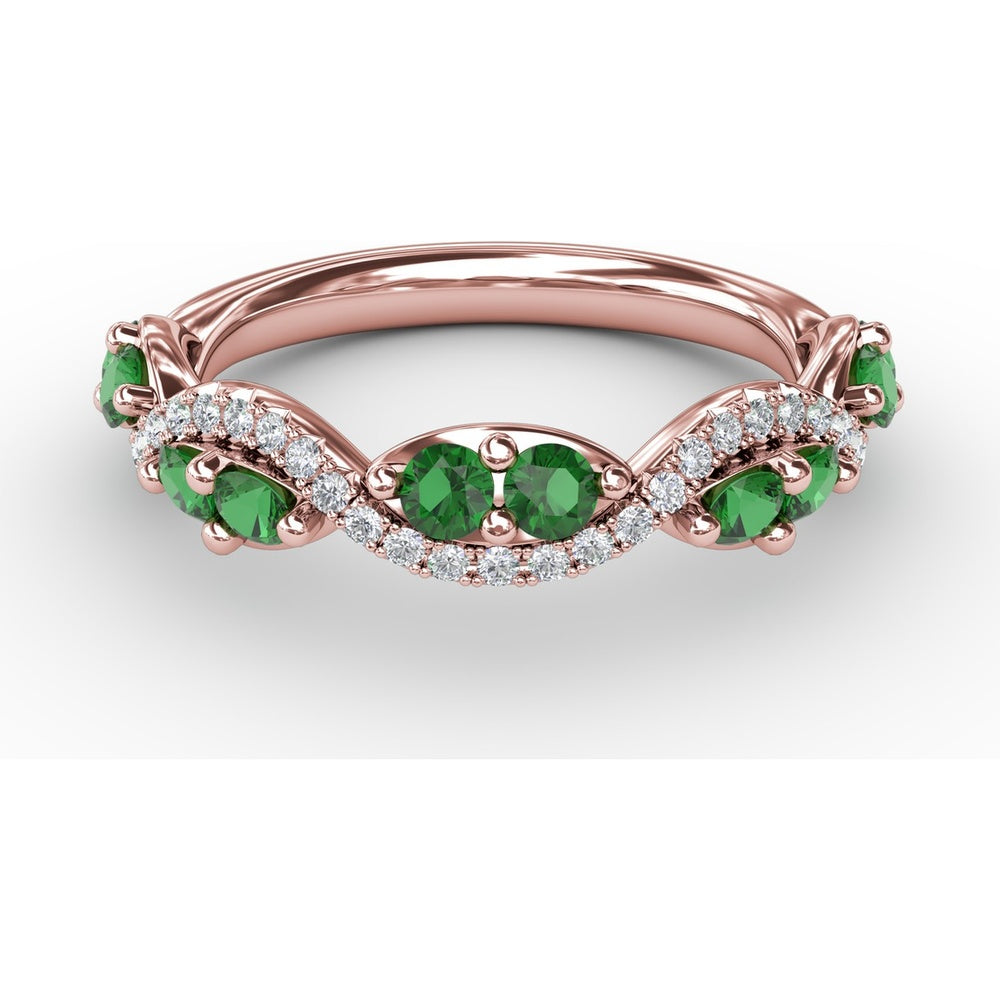 Twist Band with Marquise Emeralds and Pavé Diamonds by Fana - 0.77 Carat Total Gemstone Weight