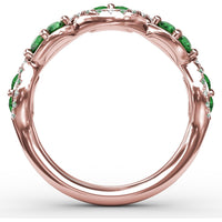 Twist Band with Marquise Emeralds and Pavé Diamonds by Fana - 0.77 Carat Total Gemstone Weight