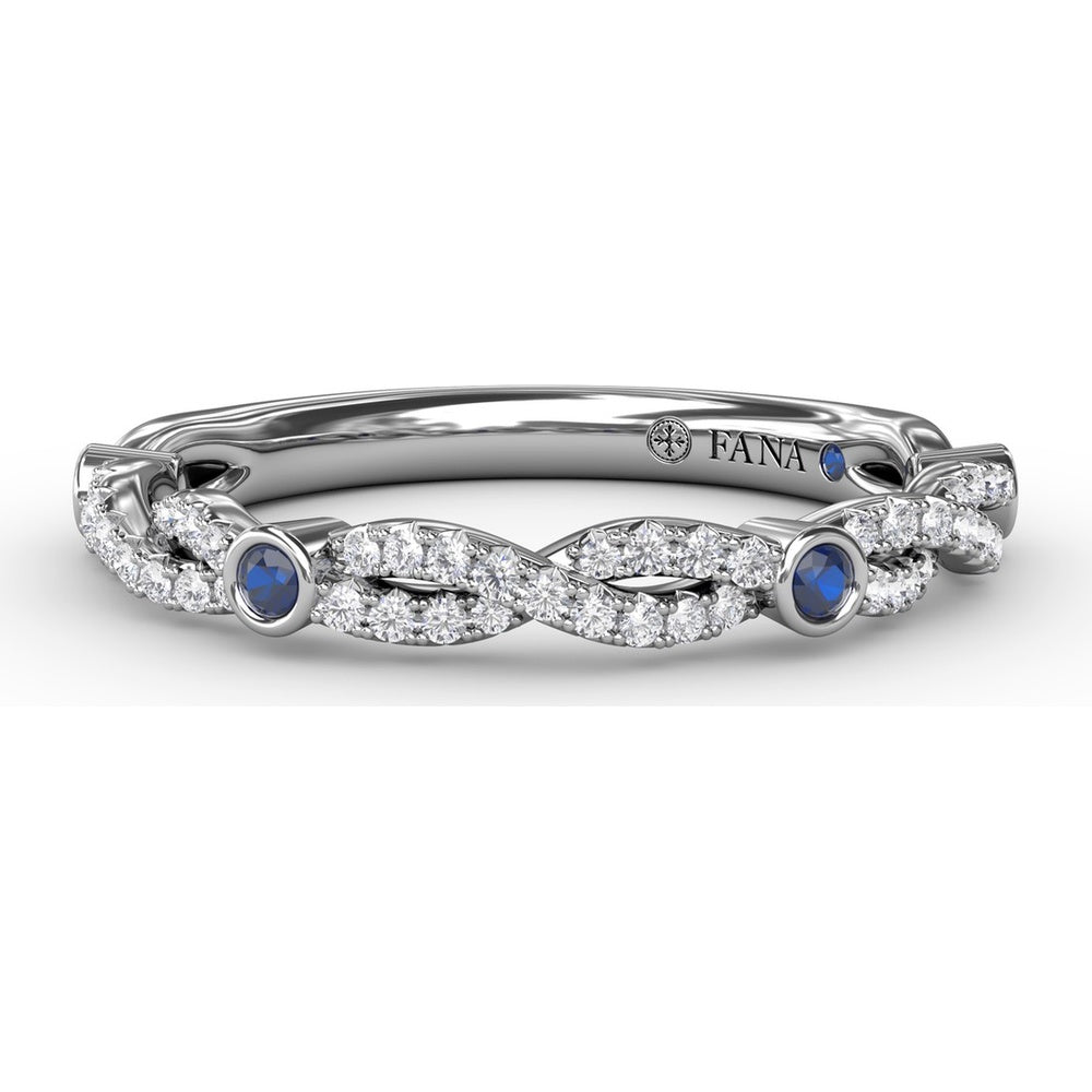 Twist Band with Pavé Set Round Diamonds and Bezel Set Sapphire Stations by Fana - 0.27 Carat Total Diamond Weight