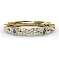 Twist Band with Pavé Set Round Diamonds and Bezel Set Sapphire Stations by Fana - 0.27 Carat Total Diamond Weight