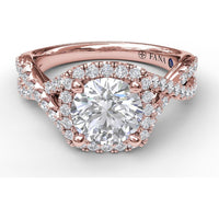 Twist Engagement Ring Setting with Cushion Halo and Pavé Diamonds by Fana - 0.53 Carat Total Diamond Weight