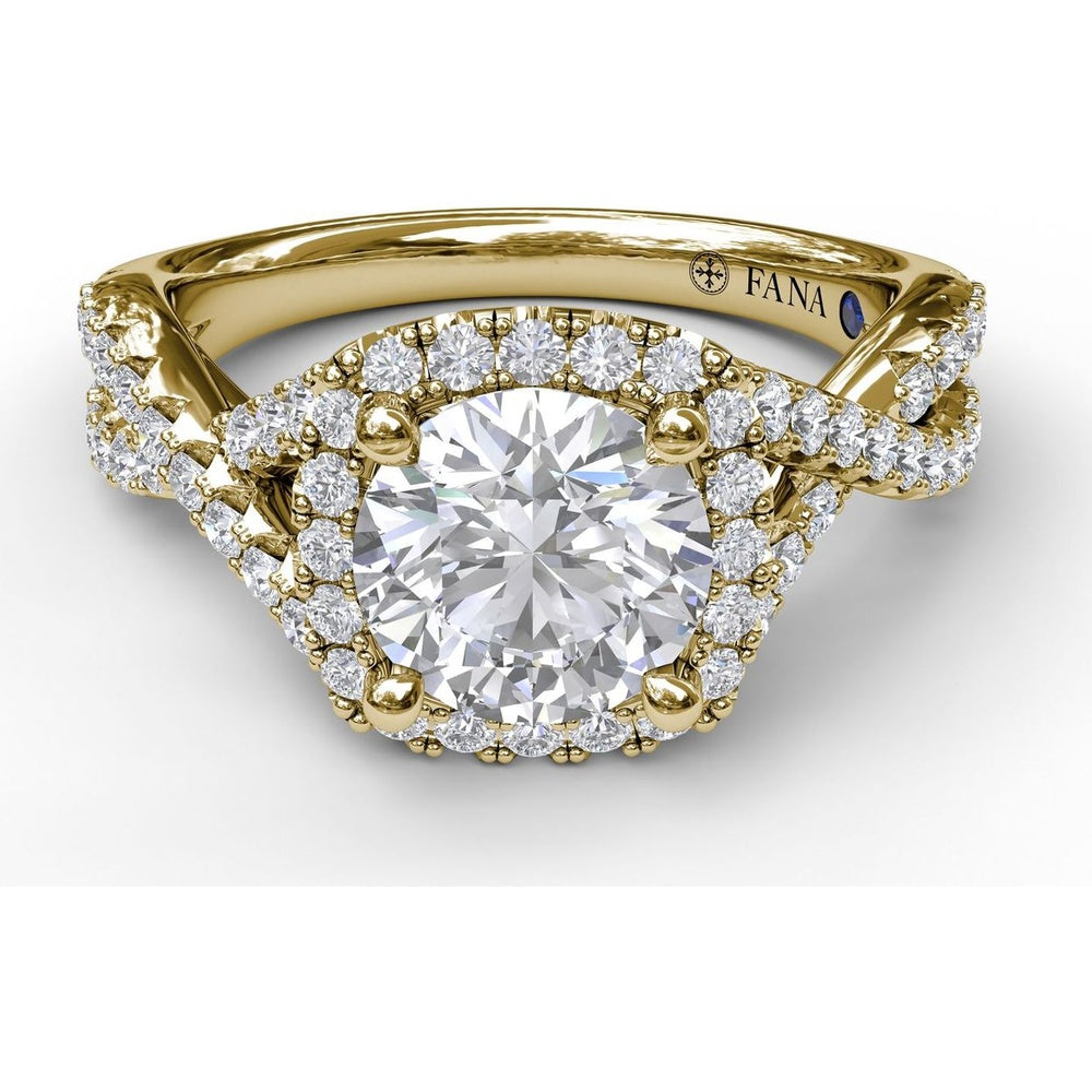 Twist Engagement Ring Setting with Cushion Halo and Pavé Diamonds by Fana - 0.53 Carat Total Diamond Weight