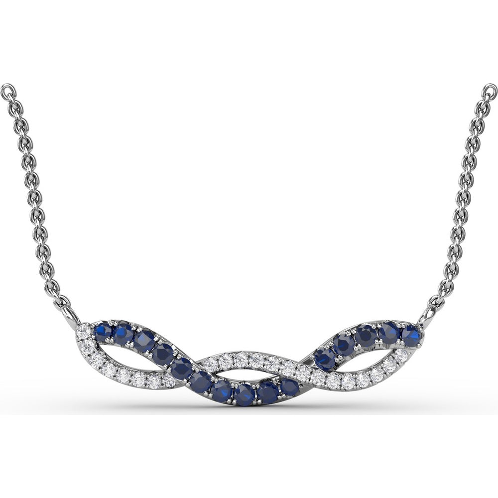 Twist Pendant Necklace with Round Sapphires and Pavé Diamonds by Fana - 0.58 Carat Total Gemstone Weight