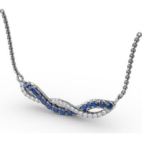 Twist Pendant Necklace with Round Sapphires and Pavé Diamonds by Fana - 0.58 Carat Total Gemstone Weight