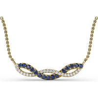 Twist Pendant Necklace with Round Sapphires and Pavé Diamonds by Fana - 0.58 Carat Total Gemstone Weight