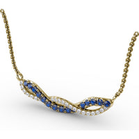 Twist Pendant Necklace with Round Sapphires and Pavé Diamonds by Fana - 0.58 Carat Total Gemstone Weight
