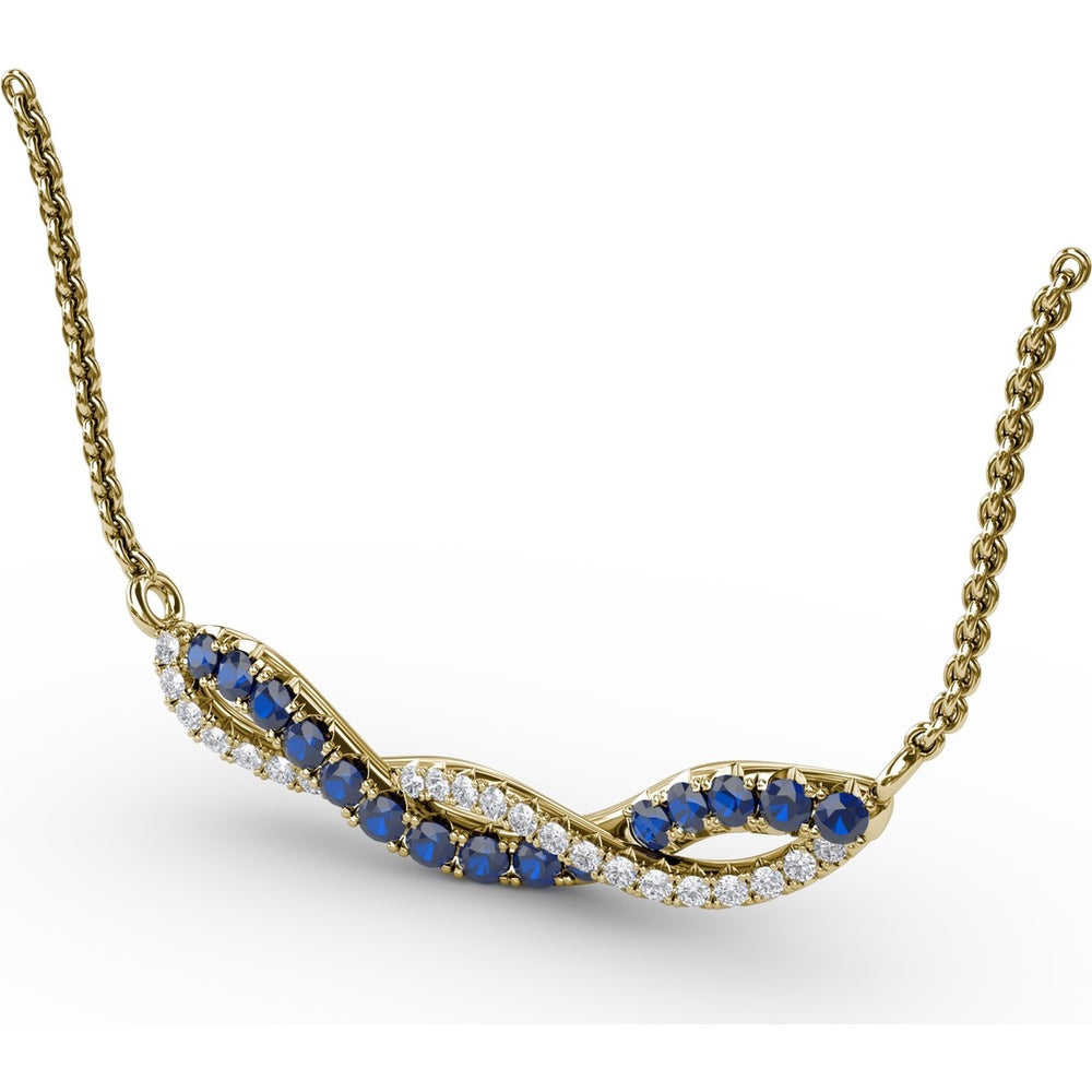 Twist Pendant Necklace with Round Sapphires and Pavé Diamonds by Fana - 0.58 Carat Total Gemstone Weight