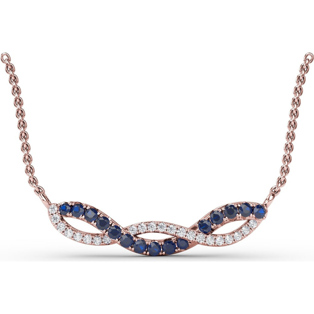 Twist Pendant Necklace with Round Sapphires and Pavé Diamonds by Fana - 0.58 Carat Total Gemstone Weight
