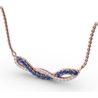 Twist Pendant Necklace with Round Sapphires and Pavé Diamonds by Fana - 0.58 Carat Total Gemstone Weight