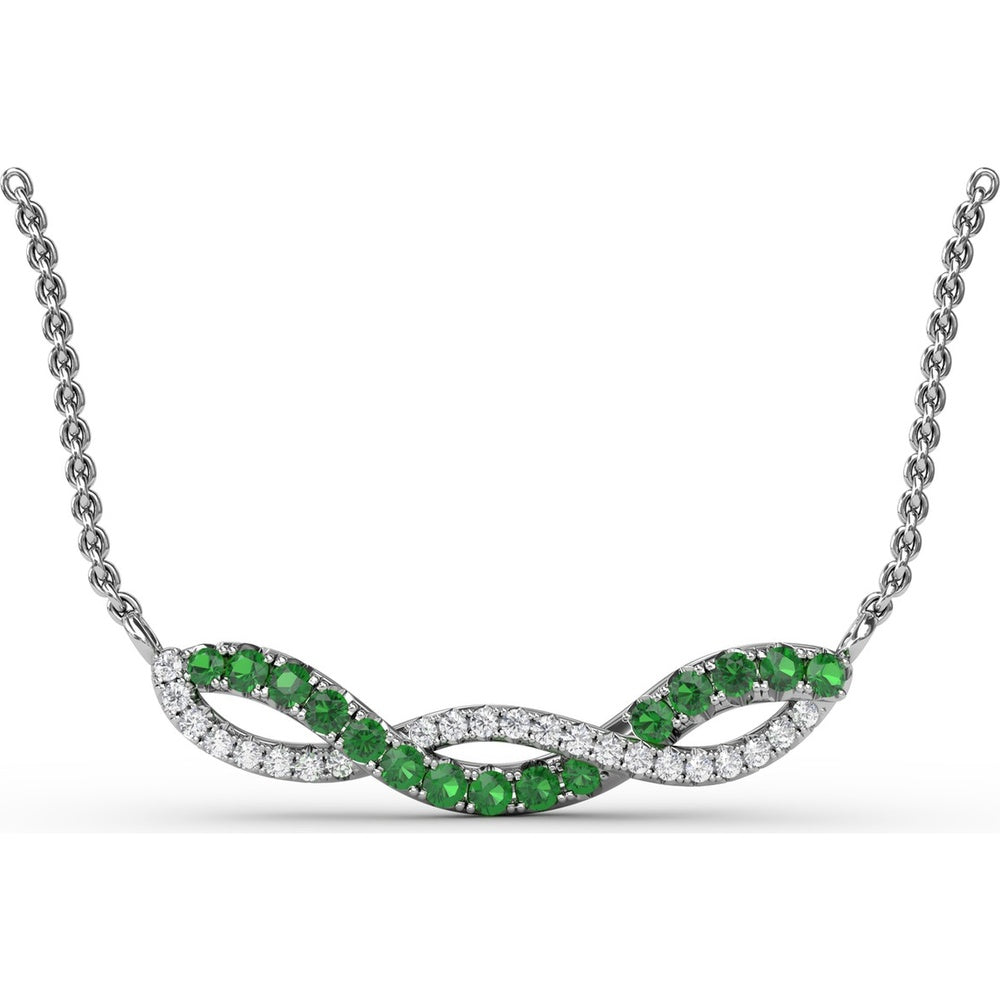 Twist Pendant with Pavé Diamonds and Round Emeralds by Fana - 0.55 Carat Total Gemstone Weight