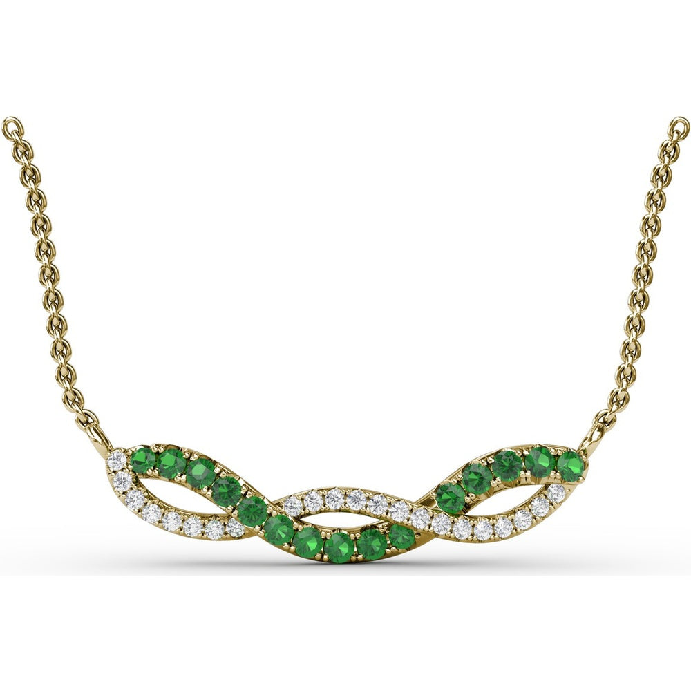 Twist Pendant with Pavé Diamonds and Round Emeralds by Fana - 0.55 Carat Total Gemstone Weight