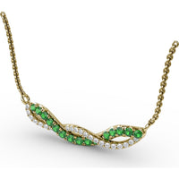 Twist Pendant with Pavé Diamonds and Round Emeralds by Fana - 0.55 Carat Total Gemstone Weight