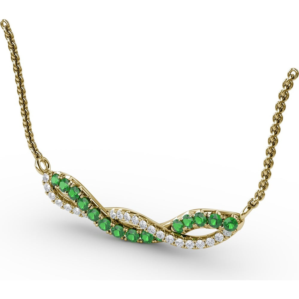Twist Pendant with Pavé Diamonds and Round Emeralds by Fana - 0.55 Carat Total Gemstone Weight