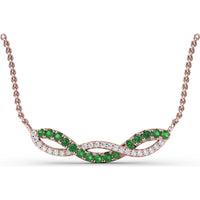 Twist Pendant with Pavé Diamonds and Round Emeralds by Fana - 0.55 Carat Total Gemstone Weight