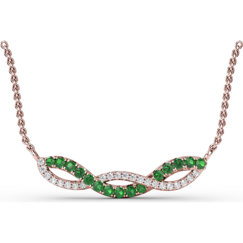 Twist Pendant with Pavé Diamonds and Round Emeralds by Fana - 0.55 Carat Total Gemstone Weight
