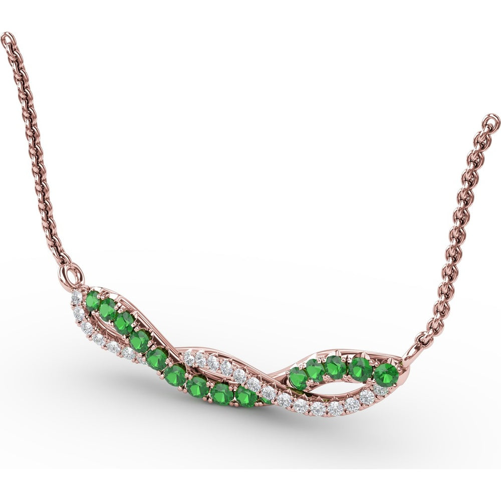 Twist Pendant with Pavé Diamonds and Round Emeralds by Fana - 0.55 Carat Total Gemstone Weight