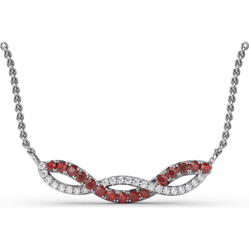 Twist Pendant with Round Rubies and Pavé Diamonds by Fana - 0.58 Carat Total Gemstone Weight