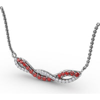 Twist Pendant with Round Rubies and Pavé Diamonds by Fana - 0.58 Carat Total Gemstone Weight