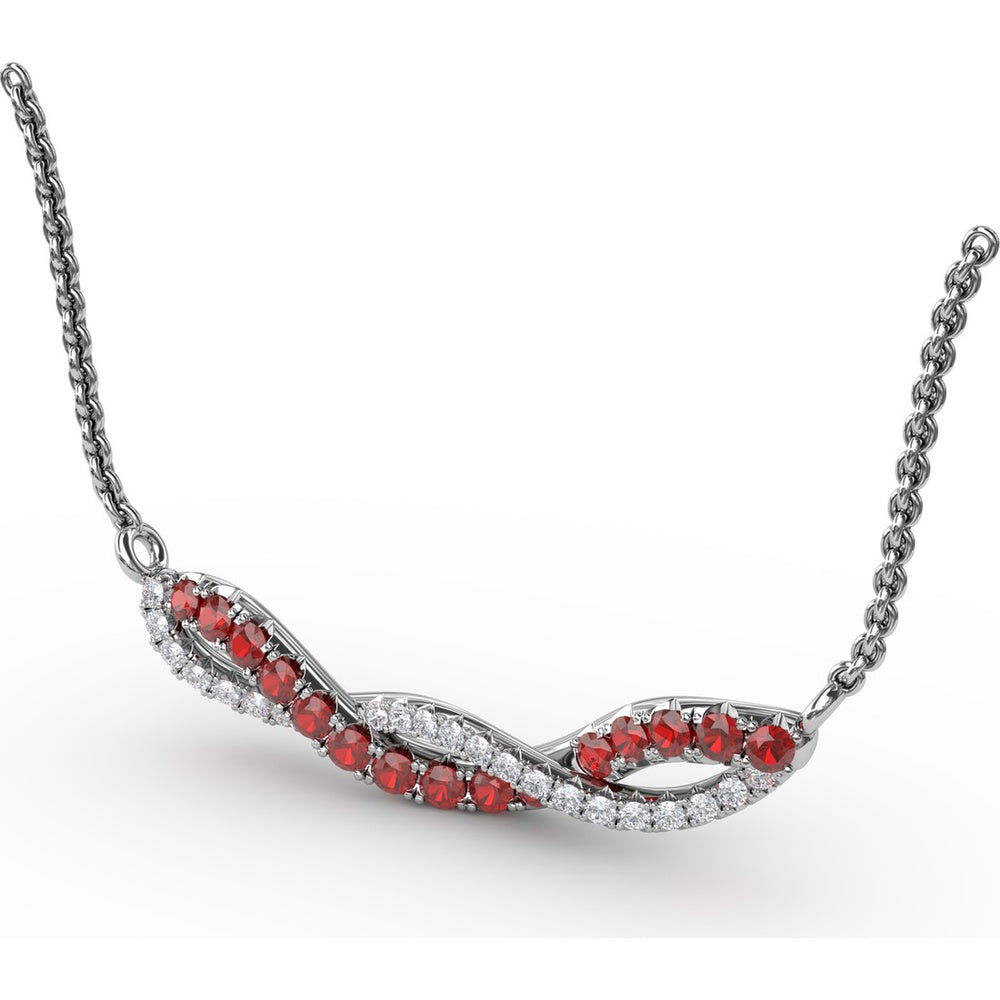 Twist Pendant with Round Rubies and Pavé Diamonds by Fana - 0.58 Carat Total Gemstone Weight