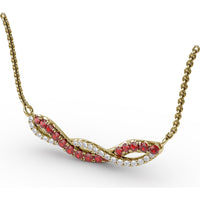 Twist Pendant with Round Rubies and Pavé Diamonds by Fana - 0.58 Carat Total Gemstone Weight