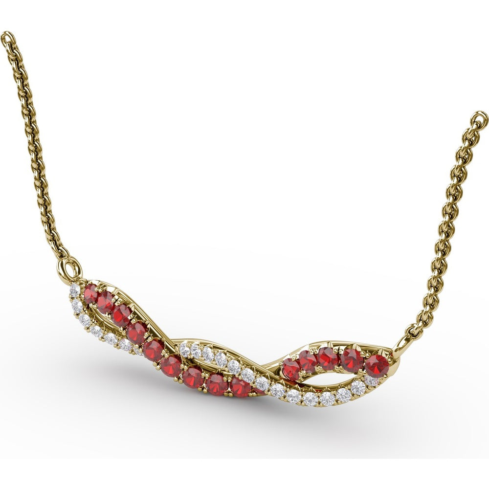 Twist Pendant with Round Rubies and Pavé Diamonds by Fana - 0.58 Carat Total Gemstone Weight