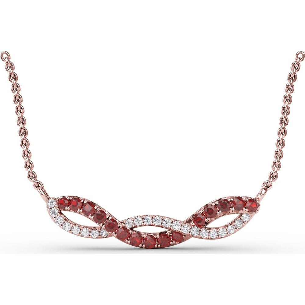 Twist Pendant with Round Rubies and Pavé Diamonds by Fana - 0.58 Carat Total Gemstone Weight