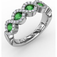 Twist Ring with Pear-Shaped Emeralds and Diamond Halos by Fana - 0.80 Carat Total Gemstone Weight
