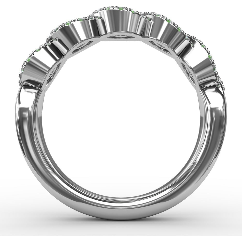 Twist Ring with Pear-Shaped Emeralds and Diamond Halos by Fana - 0.80 Carat Total Gemstone Weight