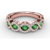 Twist Ring with Pear-Shaped Emeralds and Diamond Halos by Fana - 0.80 Carat Total Gemstone Weight