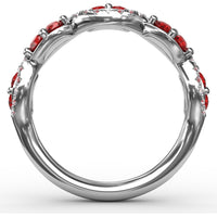Twist Ring with Round Rubies and Pavé Diamonds by Fana - 0.82 Carat Total Gemstone Weight