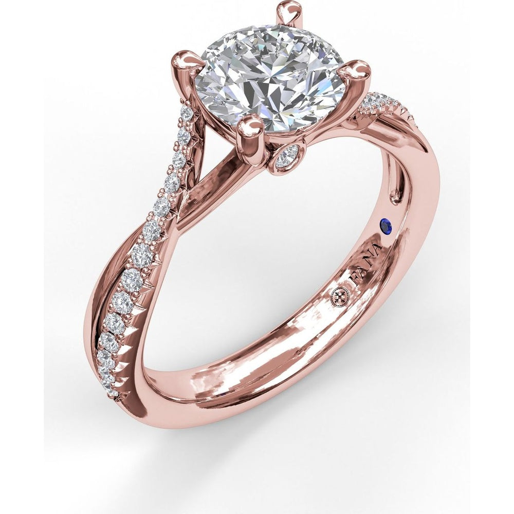 Twist Split Shank Engagement Ring Setting with Pavé Round Diamond Accents by Fana - 0.19 Carat Total Diamond Weight
