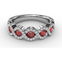 Twisted Band with Pear-Shaped Rubies and Diamond Halos by Fana - 1.00 Carat Total Gemstone Weight