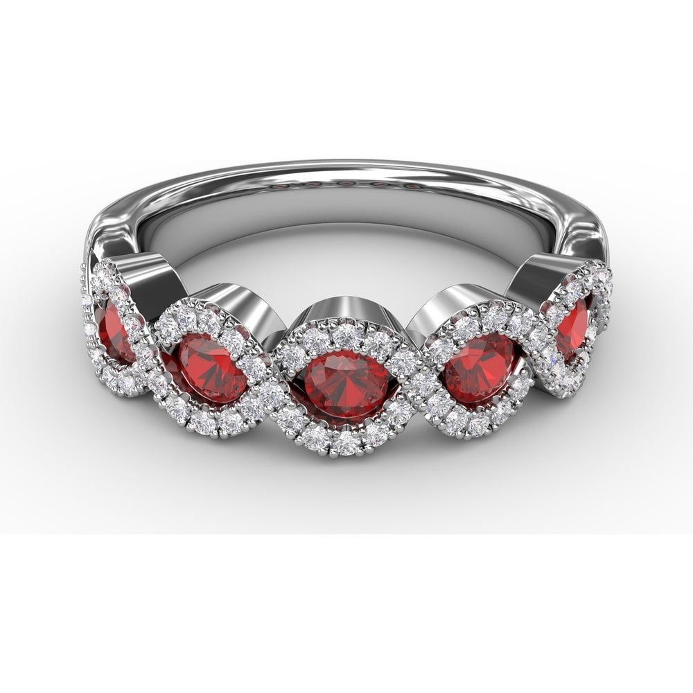 Twisted Band with Pear-Shaped Rubies and Diamond Halos by Fana - 1.00 Carat Total Gemstone Weight