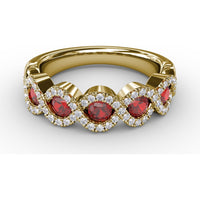Twisted Band with Pear-Shaped Rubies and Diamond Halos by Fana - 1.00 Carat Total Gemstone Weight