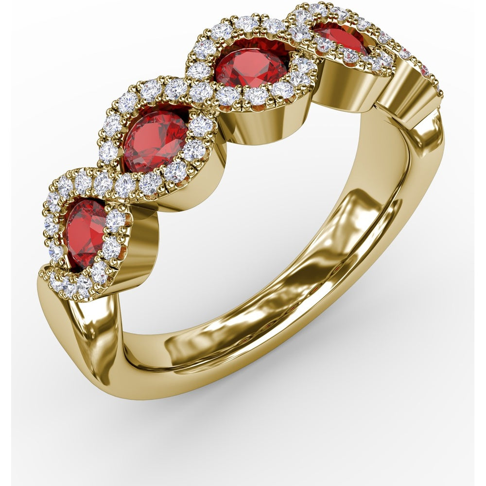 Twisted Band with Pear-Shaped Rubies and Diamond Halos by Fana - 1.00 Carat Total Gemstone Weight