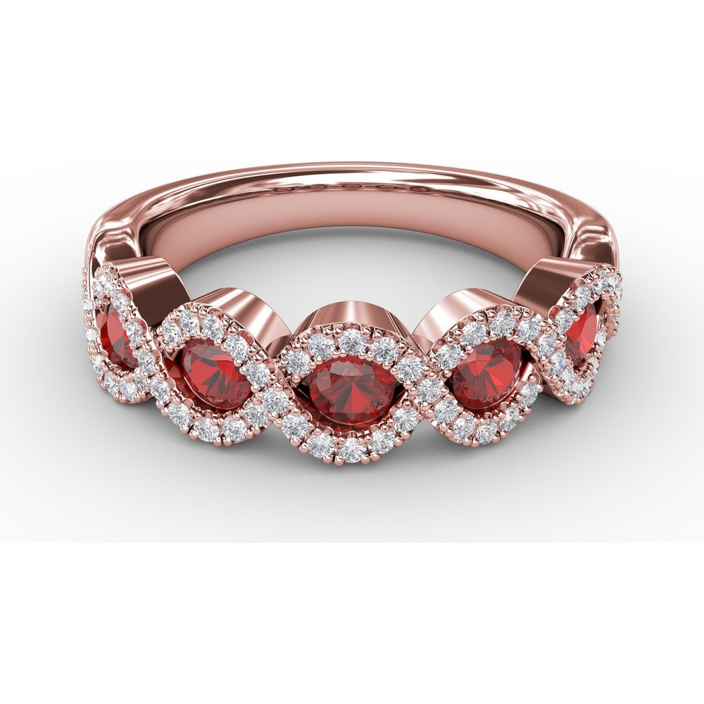 Twisted Band with Pear-Shaped Rubies and Diamond Halos by Fana - 1.00 Carat Total Gemstone Weight