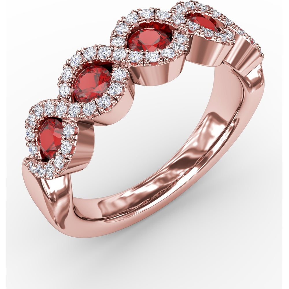 Twisted Band with Pear-Shaped Rubies and Diamond Halos by Fana - 1.00 Carat Total Gemstone Weight
