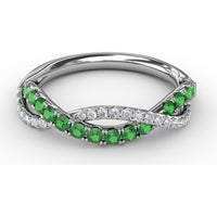 Twisted Band with Round Emeralds and Pavé Set Diamonds by Fana - 0.60 Carat Total Gemstone Weight