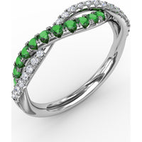 Twisted Band with Round Emeralds and Pavé Set Diamonds by Fana - 0.60 Carat Total Gemstone Weight