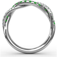 Twisted Band with Round Emeralds and Pavé Set Diamonds by Fana - 0.60 Carat Total Gemstone Weight