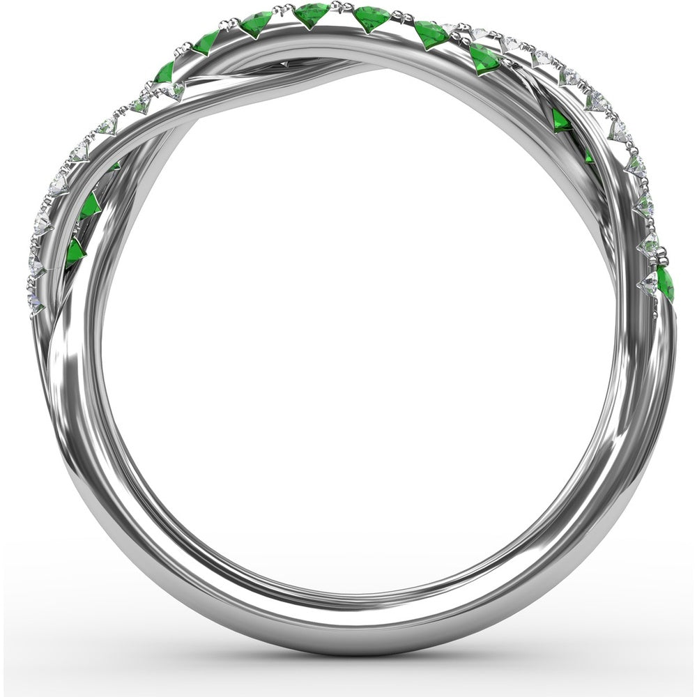 Twisted Band with Round Emeralds and Pavé Set Diamonds by Fana - 0.60 Carat Total Gemstone Weight